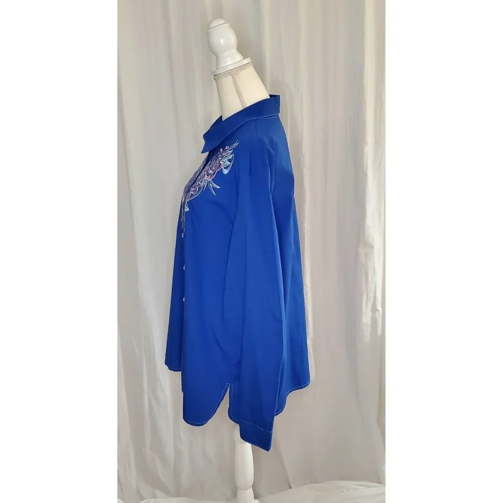Vintage Bob Mackie Wearable Art Western Button Up Shirt Blue XL Embroidered Bows - Picture 10 of 15